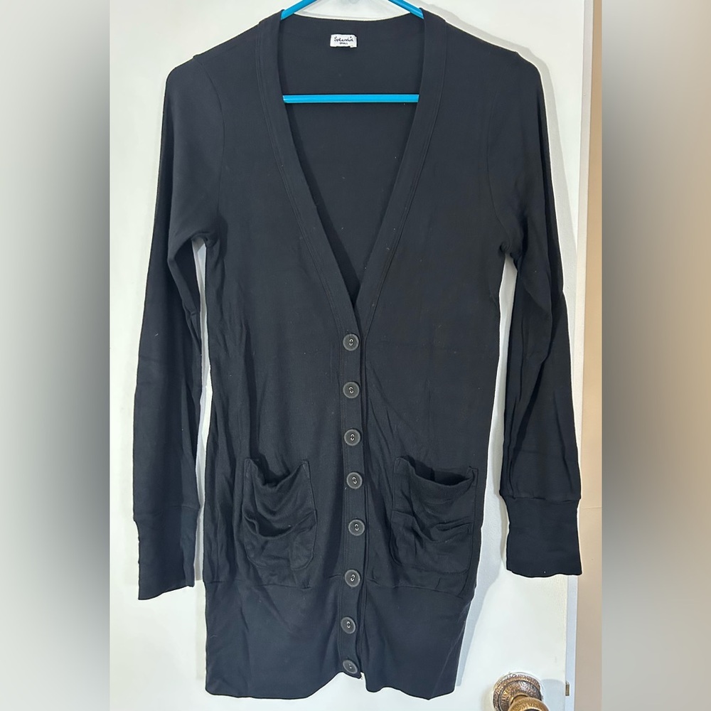 Splendid Black Button-Up Women's Cardigan Sweater Size Small, Front Pockets